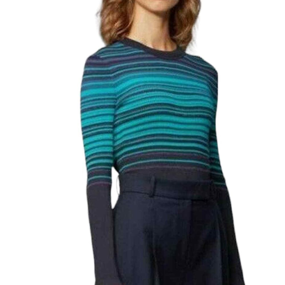 Boss by Hugo Boss Fadeira Ribbed Metallic Stripe Blue Sweater New Size XL